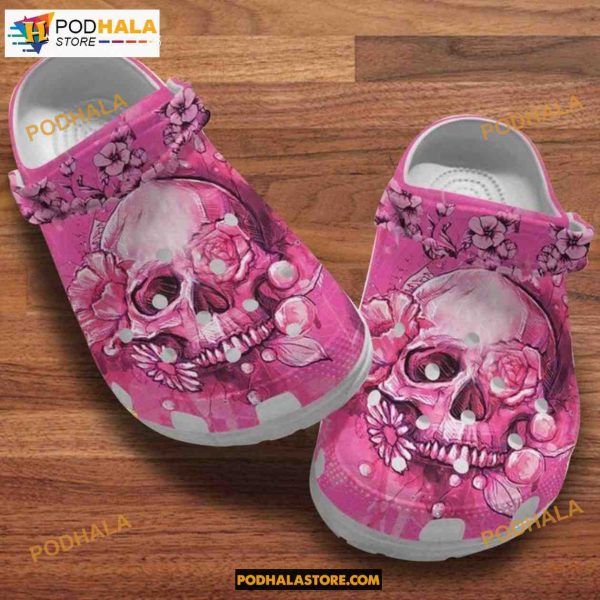 Skull Floral Pinks Occasion Gift Cancer Warrior Clog Shoes Halloween Crocs