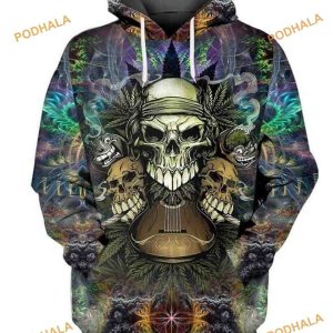 Skull Guitar Full Printing Halloween 3D Hoodie, Halloween Gifts For Kids