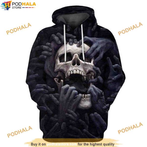 Skull Hand Over Print Halloween 3D Hoodie, Halloween Gifts For Kids