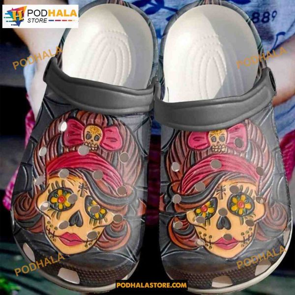 Skull Lady Day Of The Dead Clog Shoes Halloween Crocs
