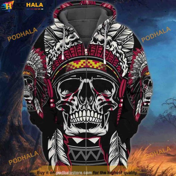 Skull Native American Halloween 3D Hoodie, Halloween Gift Ideas
