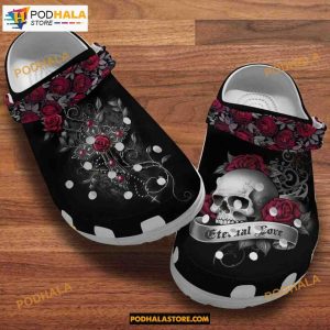 Skull Red Roses Cross Band Clog, Halloween Crocs