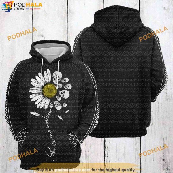 Skull Sunshine Daisy Halloween 3D Hoodie, Halloween Gifts For Adults