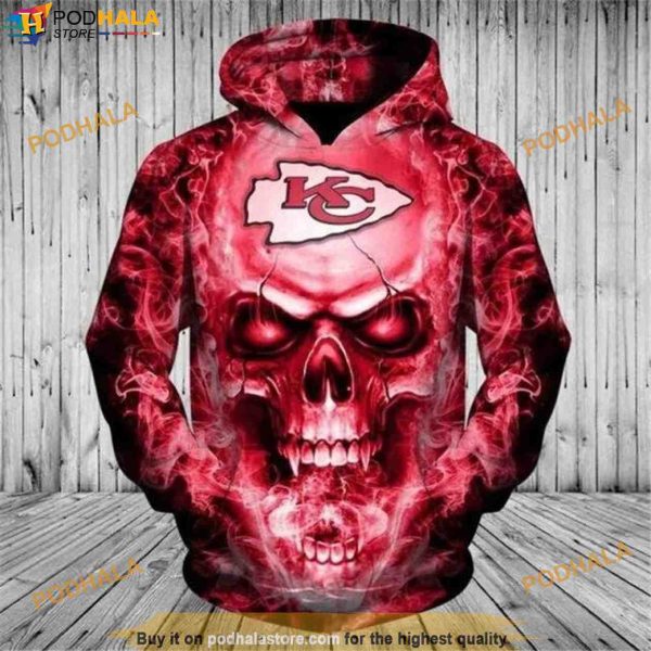 Skull Super Bowl Kansas NFL Football Halloween 3D Hoodie, Halloween Gifts For Adults