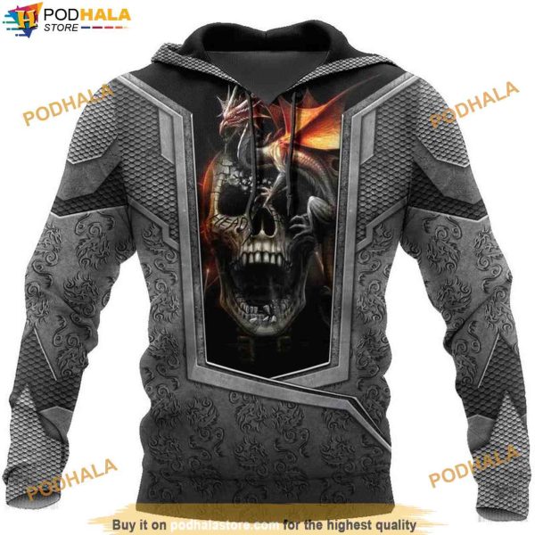 Skull Tattoo And Dungeon Dragon 3D 3 Hoodie, Halloween Gifts For Adults