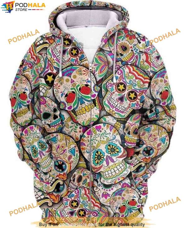 Skull Tattoos 3D T Shirt Hoodie, Halloween Gifts For Adults