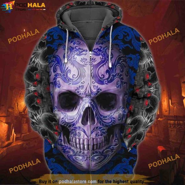 Skulls Flowers Halloween 3D Hoodie, Halloween Gifts For Adults