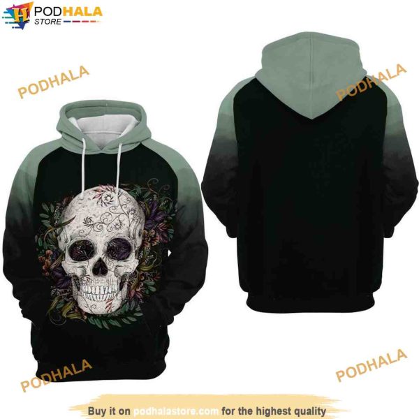 Skulls With Flowers All Over Print Halloween 3D Hoodie For Adults Kids