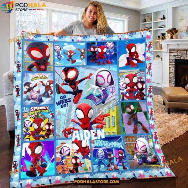 Spidey and His Amazing Friends Blanket, Custom Name Spiderman Across Blanket