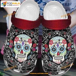 Sugar Skull Tattoo Flower Skull Shoes Halloween Style Crocs Clog Shoes