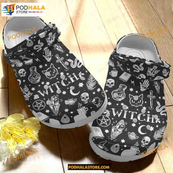 The Witch Halloween Whites Sole Crocs Classic Clogs Shoes, Halloween Gift Ideas