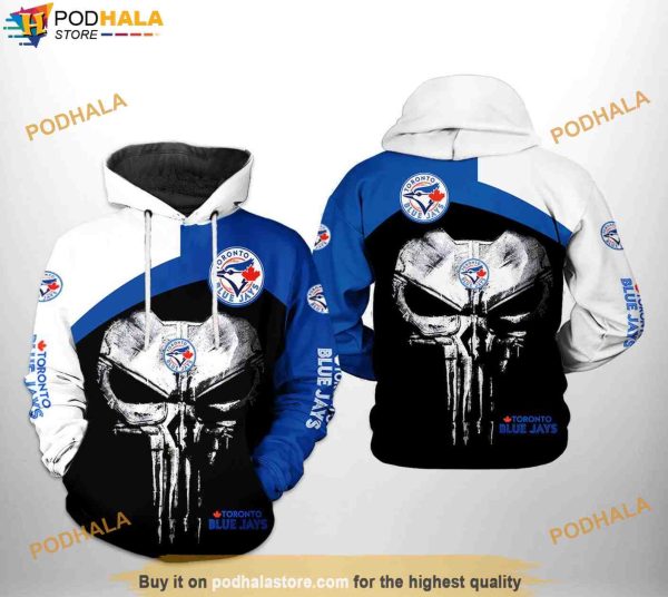 Toronto Blue Jays MLB Skull Punisher 3D Hoodie, MLB Clothing For Fans