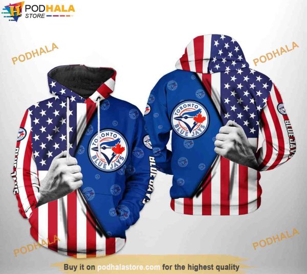 Toronto Blue Jays MLB US Flag 3D Hoodie, MLB Clothing For Fans