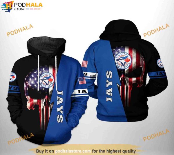 Toronto Blue Jays MLB US Flag Skull 3D Hoodie, MLB Clothing For Fans