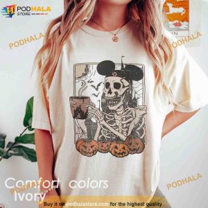 Vintage Mickey Skeleton Coffee Comfort Colors Shirt - Disney Pumpkin Halloween Party