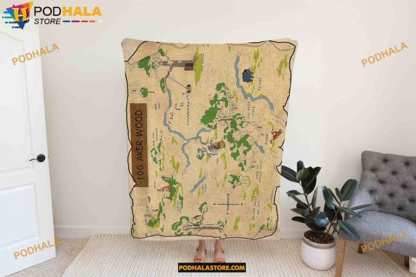 Winnie The Pooh Blanket 100 Aker Wood Maps Blanket, Gifts For Disney Lovers