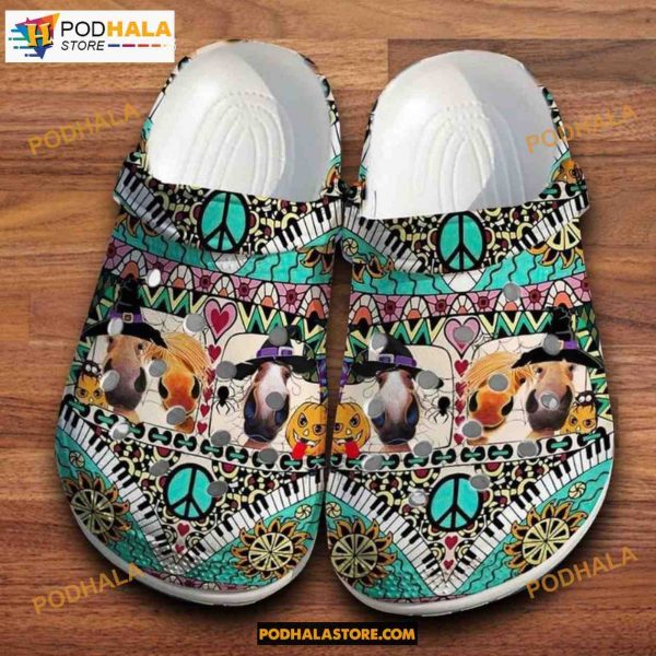 Witch Cows Hippie Halloween Crocs, Peace Sign Clog Shoes