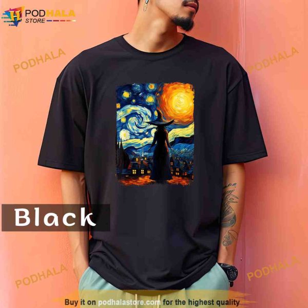 Witch Halloween Starry Night Van Gogh Aesthetic Painting Comfort Colors Shirt