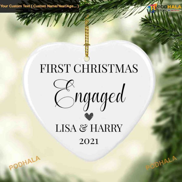 1st Christmas Engaged Heart Shaped Ornament For Couple