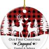 1st Christmas Engaged Reindeer Ornament, Personalized Couple