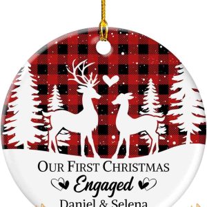 1st Christmas Engaged Reindeer Ornament, Personalized Couple
