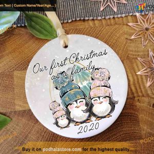 1st Family Christmas Ornament Penguin Bauble, Customized Ornament