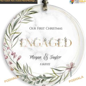 2023 Engaged Ornament, Personalized Ceramic Keepsake