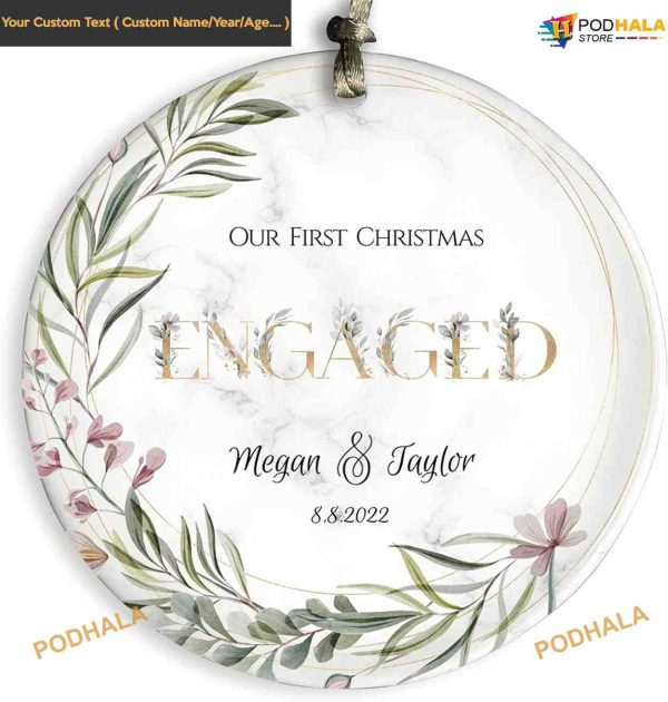 2023 Engaged Ornament, Personalized Ceramic Keepsake