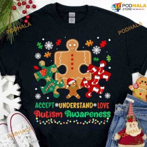 Accept Understand Love Gingerbread Autism Awareness Christmas Shirt
