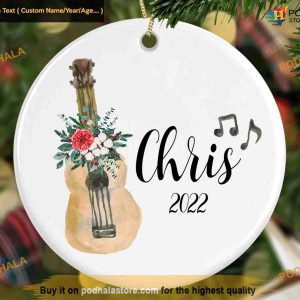 Acoustic Guitar Ornament, Personalized Family Christmas Tree Decoration