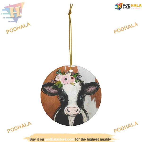 Aesthetic Cow Christmas Ornament, Family Tree Decoration