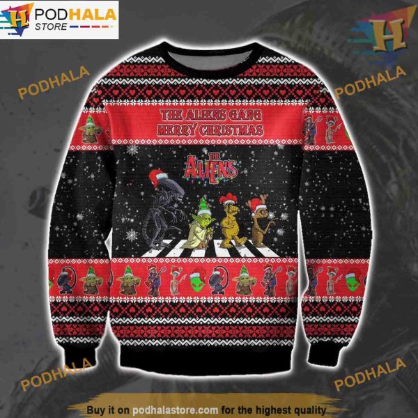 Aliens Gang Ugly Christmas 3D Sweater, Great Gift For Christmas