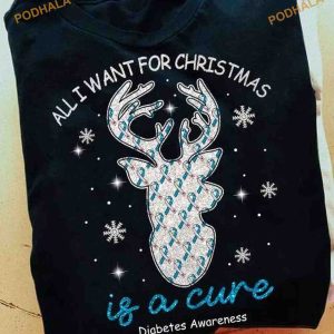 All I Want For Christmas Is A Cure Diabetes Awareness Deer Christmas Ribbon Shirt