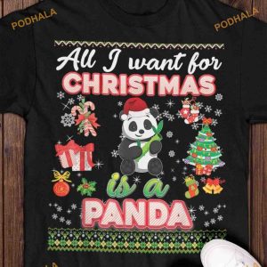 All I Want For Christmas Is A Panda Panda Wearing Santa Hat Shirt, Creative Christmas Gifts