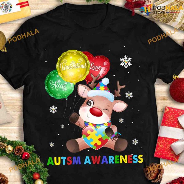 Autism Awareness Accept Understand Love Christmas Reindeer Autism Shirt
