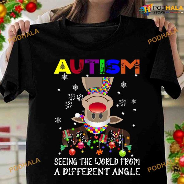 Autism Awareness Seeing The World From Different Angle Christmas Moose Shirt