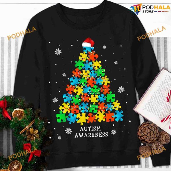 Autism Christmas Tree Shirt, Christmas Snow Autism Awareness Shirt