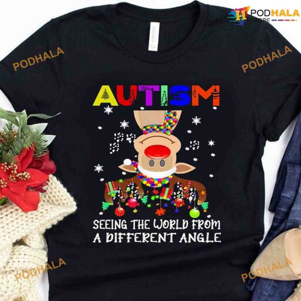 Autism The World From A Different Angle Reindeer Christmas Shirt