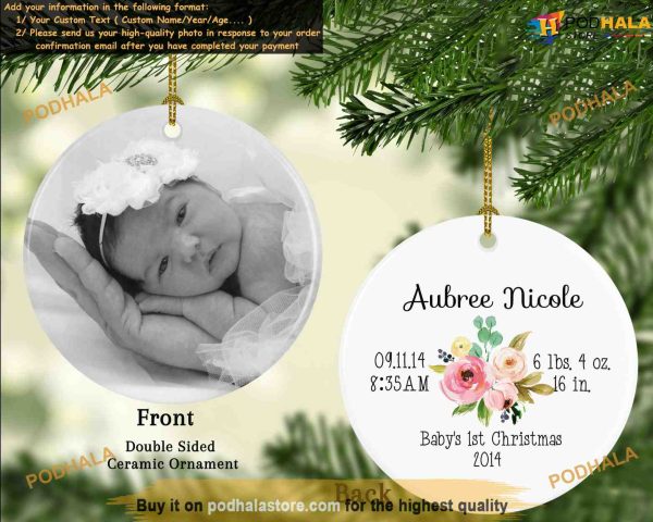 Baby Birth Announcement Ornament, Custom Photo Ornaments