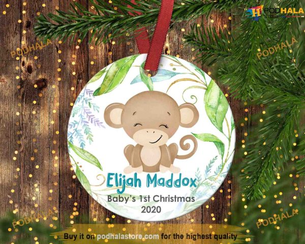 Baby Boy Monkey First Christmas Ornament, Baby’s First Christmas Keepsake