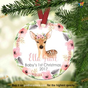 Baby Deer First Christmas Ornament, Personalized Family Christmas Bauble