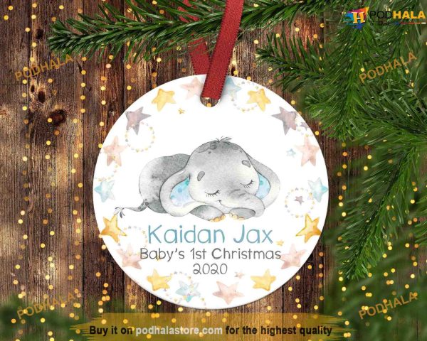 Baby Elephant First Christmas Ornament, Custom Baby’s 1st Christmas Decor