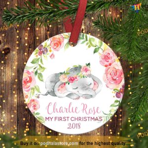 Baby Elephant First Christmas Ornament, Personalized Baby's 1st Christmas