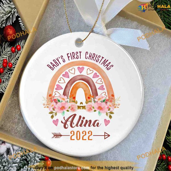 Baby Girl First Christmas Ornament 2023, Personalized Family Keepsake