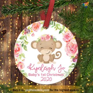 Baby Monkey First Christmas Ornament, Personalized Baby's 1st Christmas