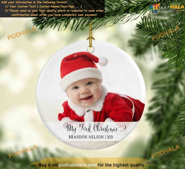 Baby’s 1st Christmas 2023 Ornament, Personalized Photo Ornaments