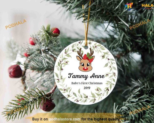 Baby’s 1st Christmas 2023, Personalized Reindeer Ornament