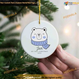 Baby's Bear First Christmas Ornament, Personalized Ceramic Ornament