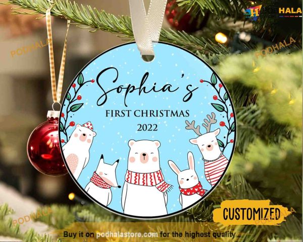 Baby’s First Christmas 2023, Personalized Forest Animal Ornament