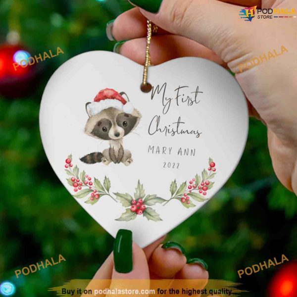 Baby’s First Christmas 2023, Personalized Raccoon Ornament